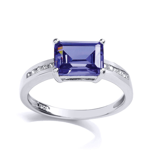 Silver  Purple Emerald CZ 4 Claw Solitaire Engagement Ring - GVR669