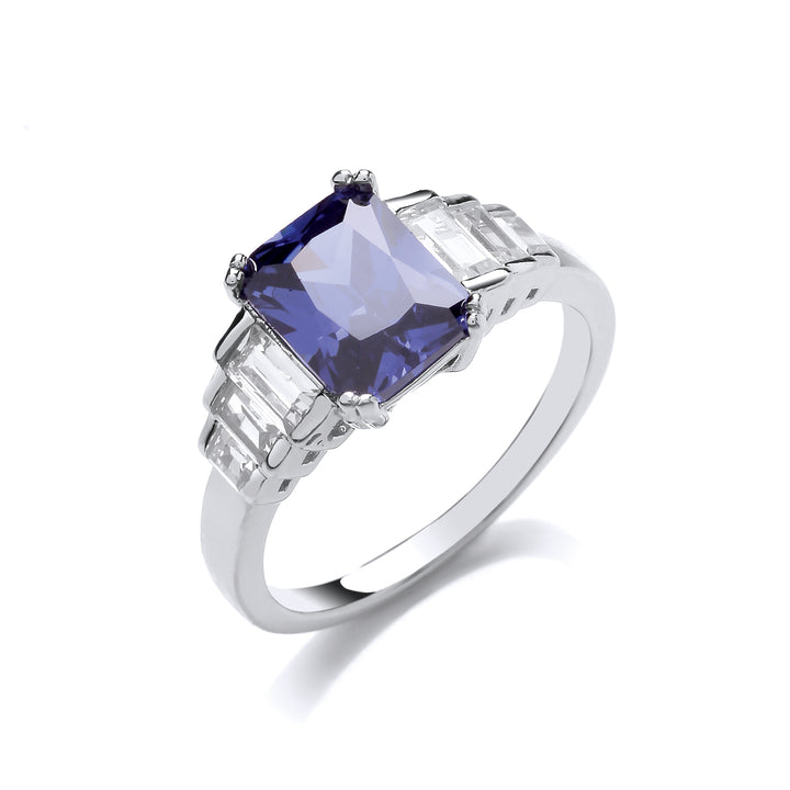 Silver  Purple Radiant CZ Graduated Stairway Solitaire Dress Ring - GVR671TAN