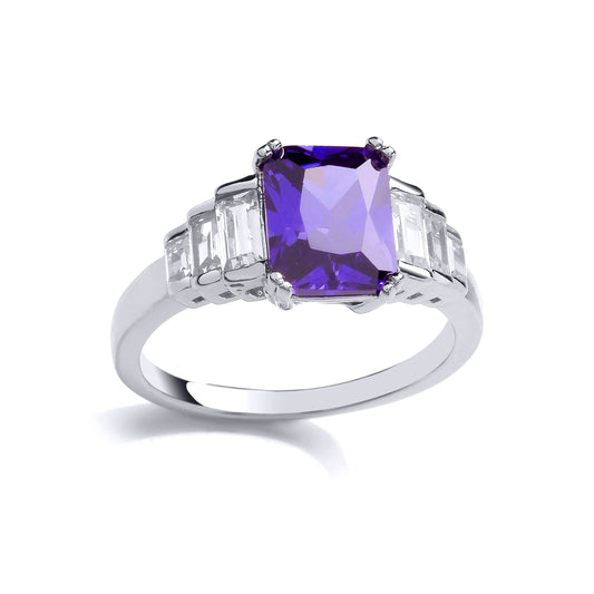 Silver  Purple Radiant CZ Graduated Stairway Solitaire Dress Ring - GVR671TAN