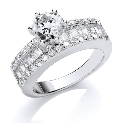 Silver  CZ Shoulder-Set 6 Claw Solitaire Engagement Ring - GVR675