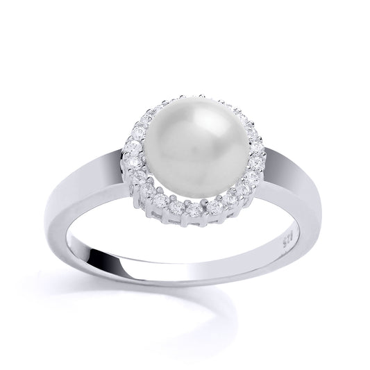 Silver  CZ Pearl Halo Solitaire Ring 9mm - GVR683