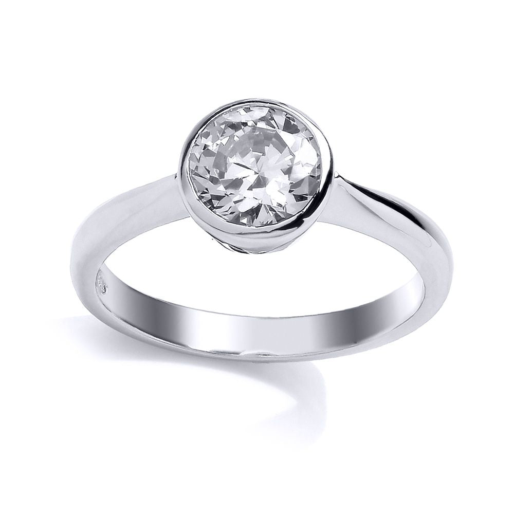 Silver  CZ Rubover Donut Bezel Solitaire Engagement Ring - GVR684