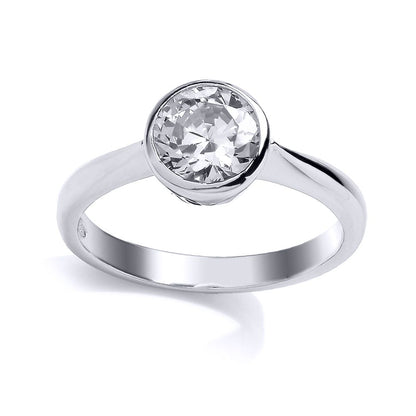 Silver  CZ Rubover Donut Bezel Solitaire Engagement Ring - GVR684