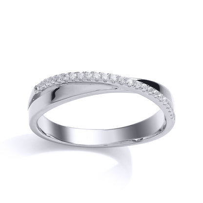 Silver  CZ Half n Half Crossover Eternity Ring - GVR687