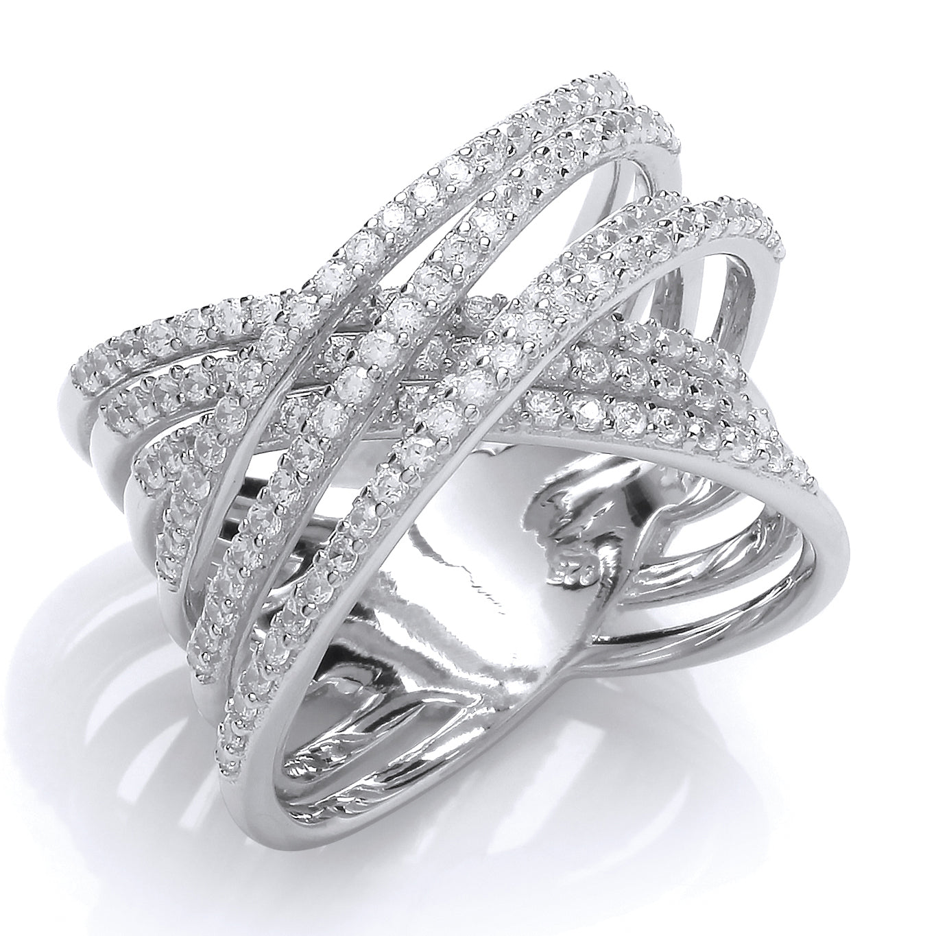 Silver  CZ Pave Bridge Crossover Eternity Ring - GVR689