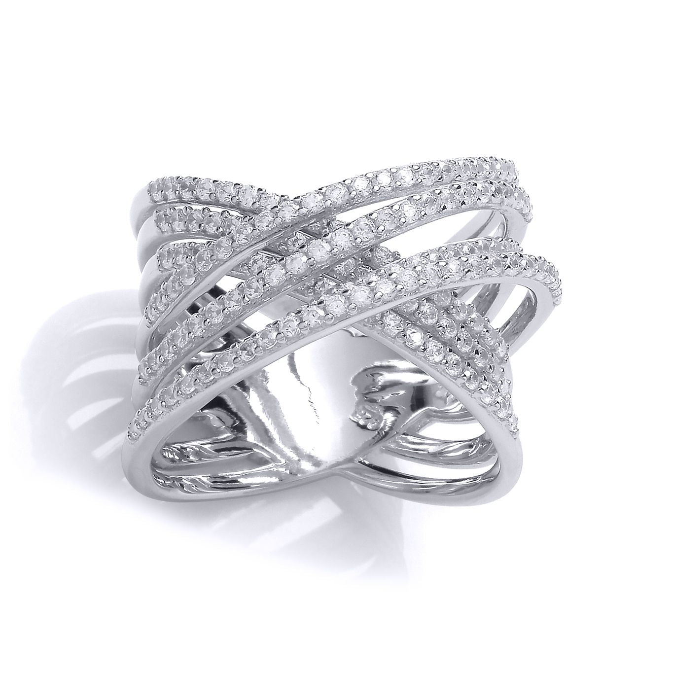 Silver  CZ Pave Bridge Crossover Eternity Ring - GVR689