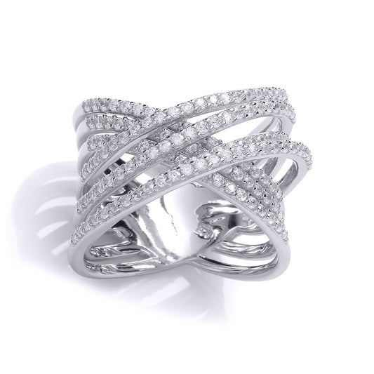 Silver  CZ Pave Bridge Crossover Eternity Ring - GVR689