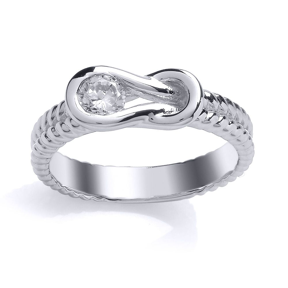 Silver  CZ Infinity Loop Rope Twist Dress Ring - GVR697