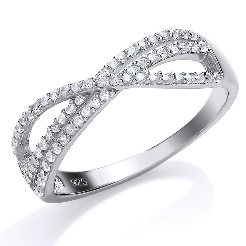 Silver  CZ Double Crossover Eternity Ring - GVR701