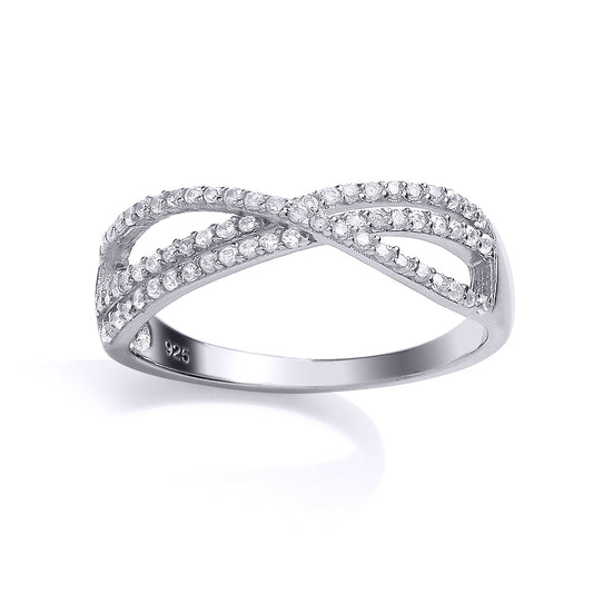 Silver  CZ Double Crossover Eternity Ring - GVR701