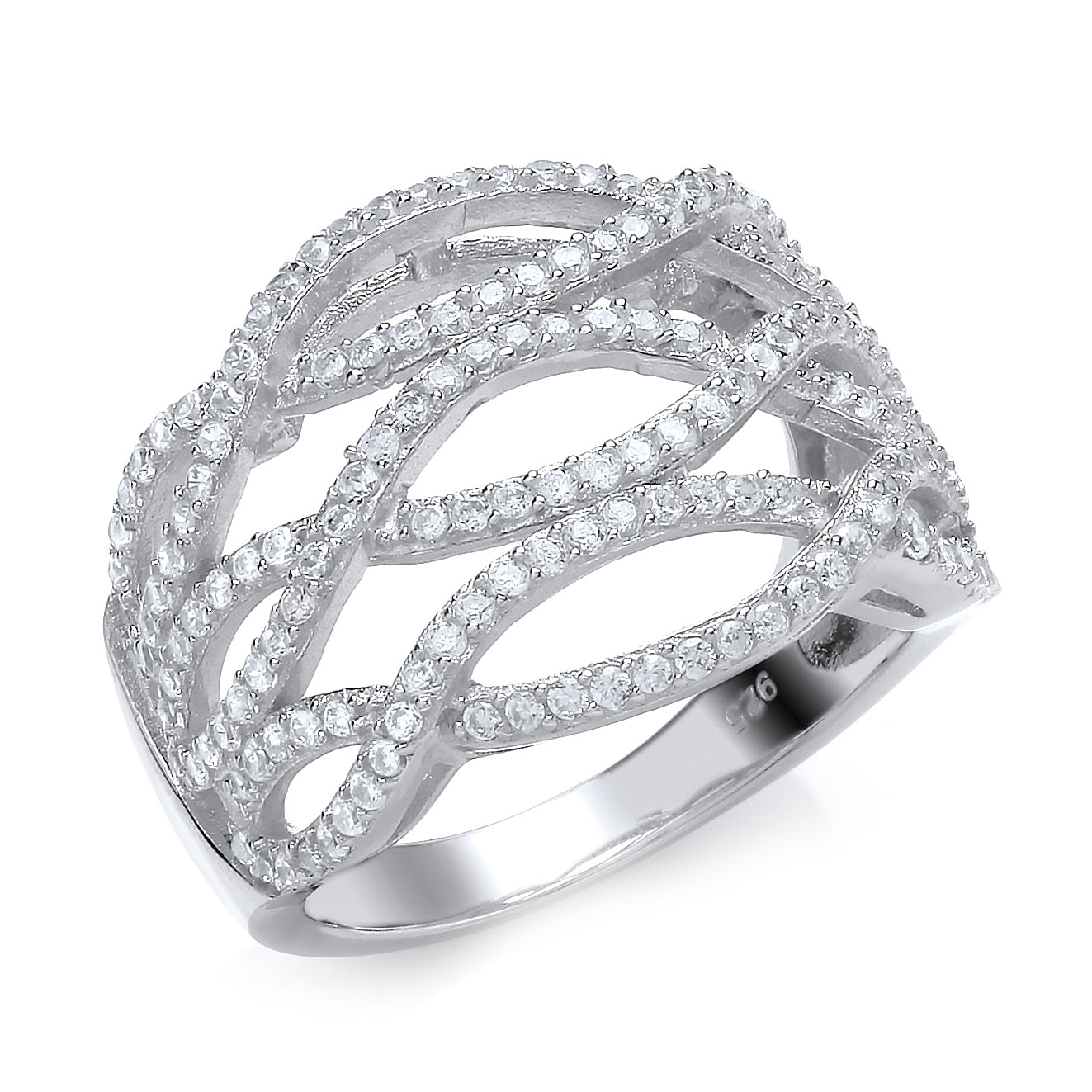 Silver  CZ Fancy Crossover Eternity Ring - GVR704