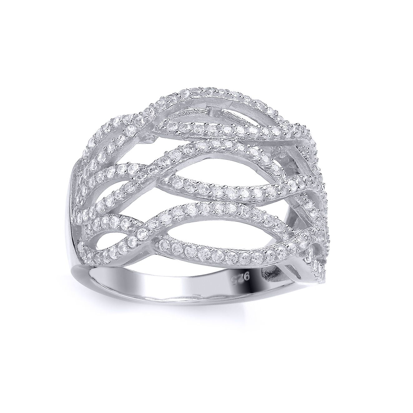 Silver  CZ Fancy Crossover Eternity Ring - GVR704