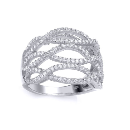 Silver  CZ Fancy Crossover Eternity Ring - GVR704