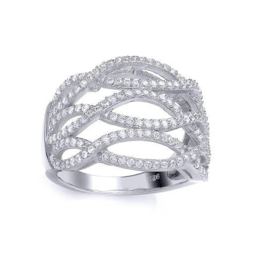 Silver  CZ Fancy Crossover Eternity Ring - GVR704