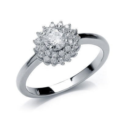 Silver  CZ Solitaire Engagement Ring - GVR713