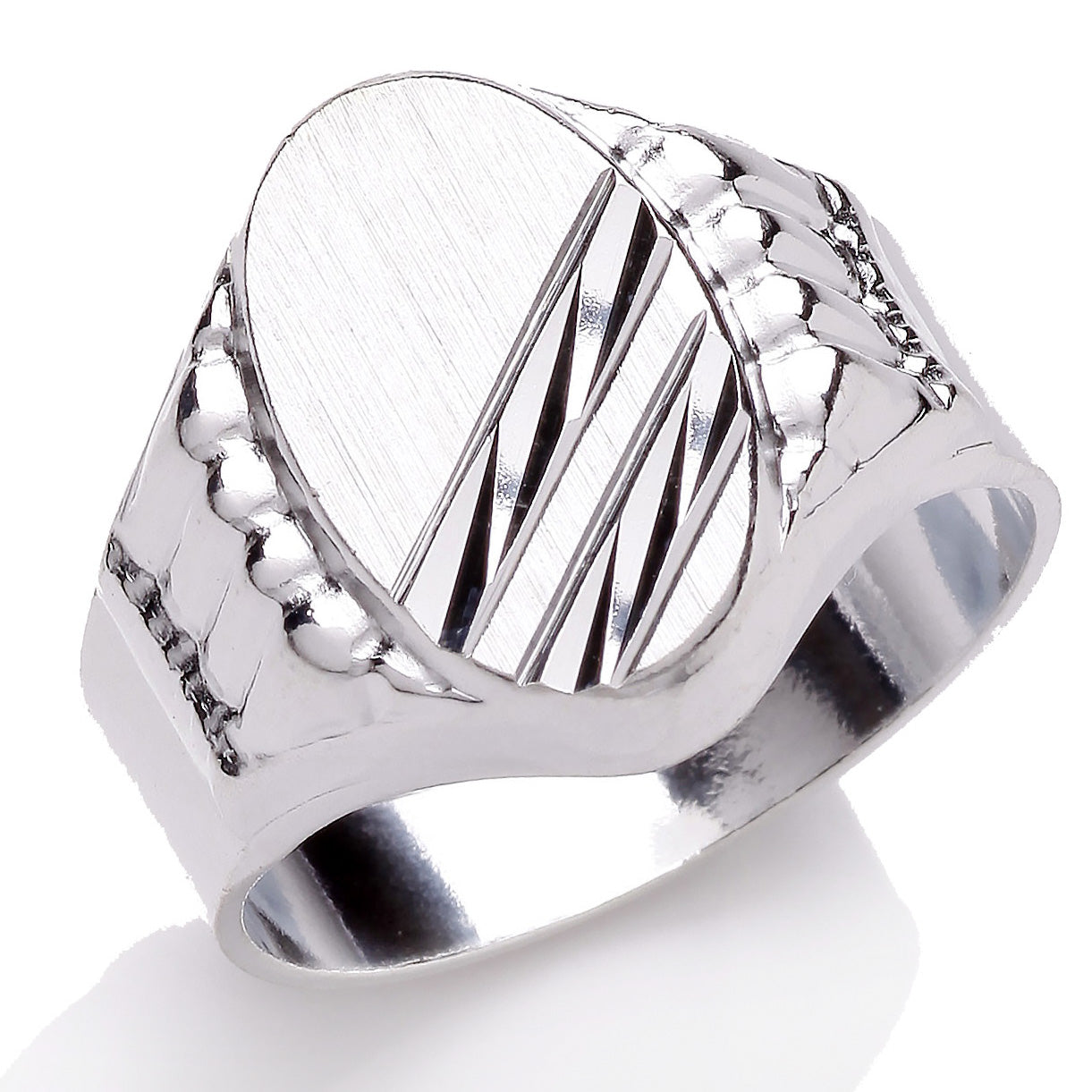 Mens Silver  Engraved Oval Signet Ring - GVR718