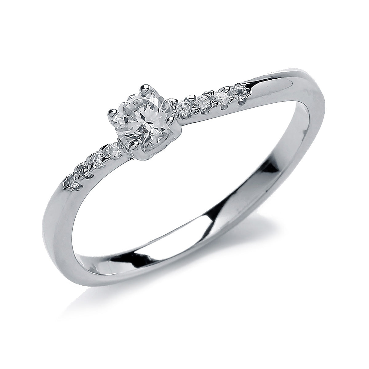 Silver  CZ Shoulder-Set 4 Claw Solitaire Engagement Ring - GVR720
