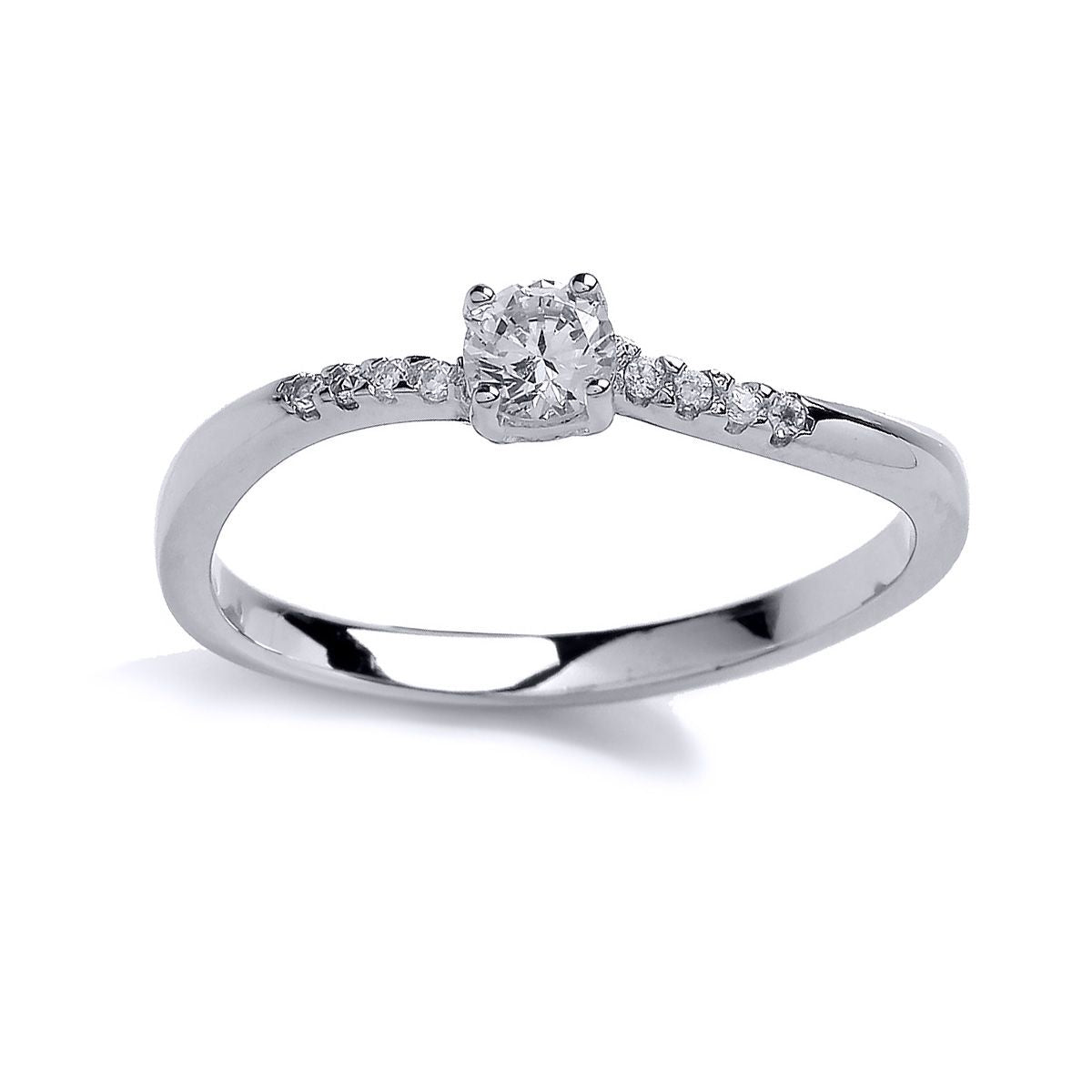 Silver  CZ Shoulder-Set 4 Claw Solitaire Engagement Ring - GVR720