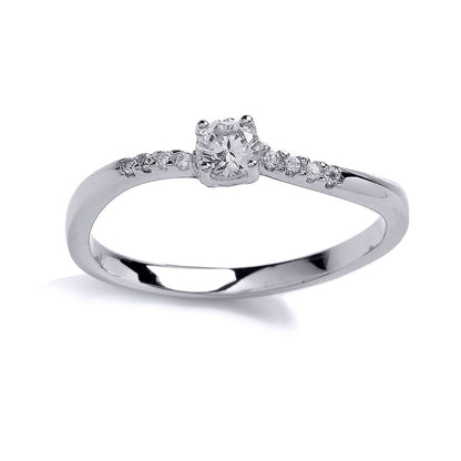 Silver  CZ Shoulder-Set 4 Claw Solitaire Engagement Ring - GVR720