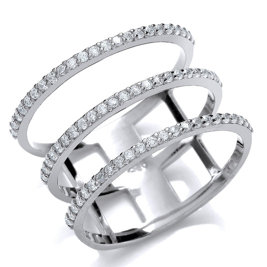 Silver  CZ Triple Bar Ring - GVR727