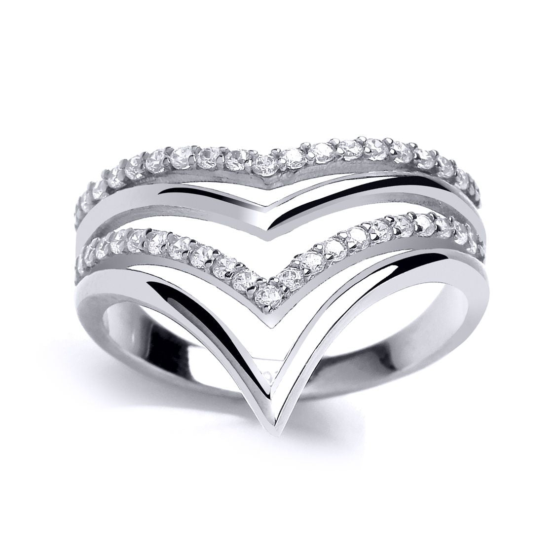 Silver  CZ Wishbone Ring - GVR729