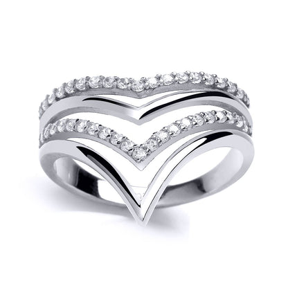 Silver  CZ Wishbone Ring - GVR729