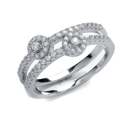 Silver  CZ 2 Row Cluster Engagement Ring - GVR730