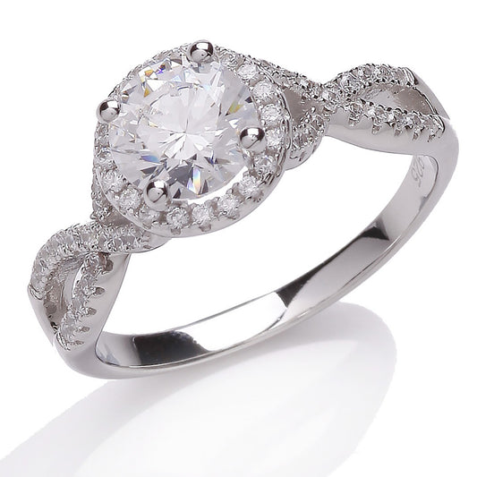 Silver  CZ Solitaire Engagement Ring - GVR733