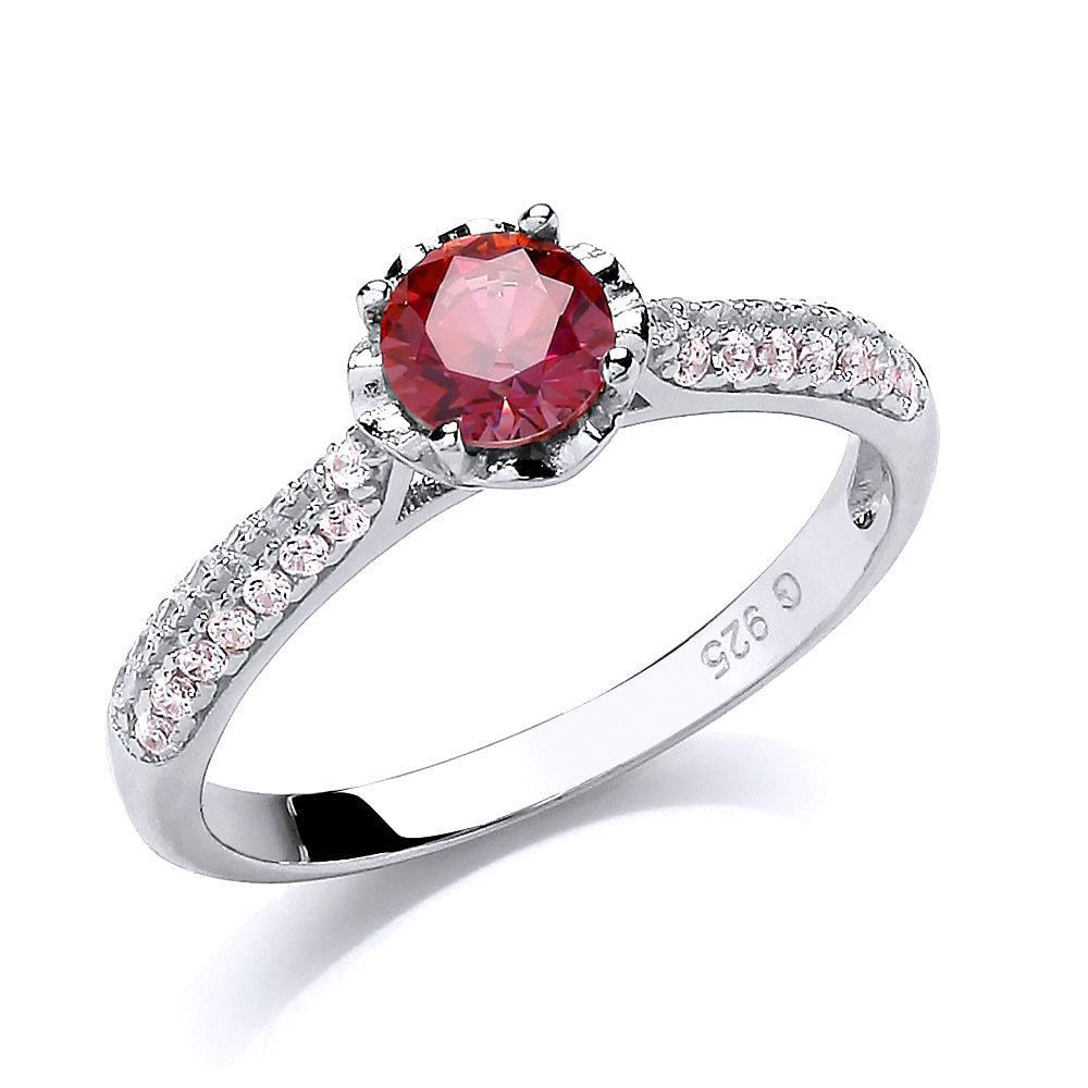 Silver  Red CZ Solitaire Ring - GVR735