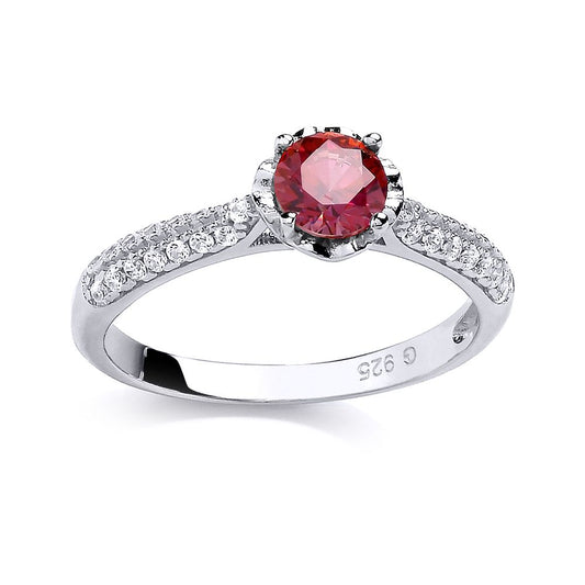 Silver  Red CZ Solitaire Ring - GVR735