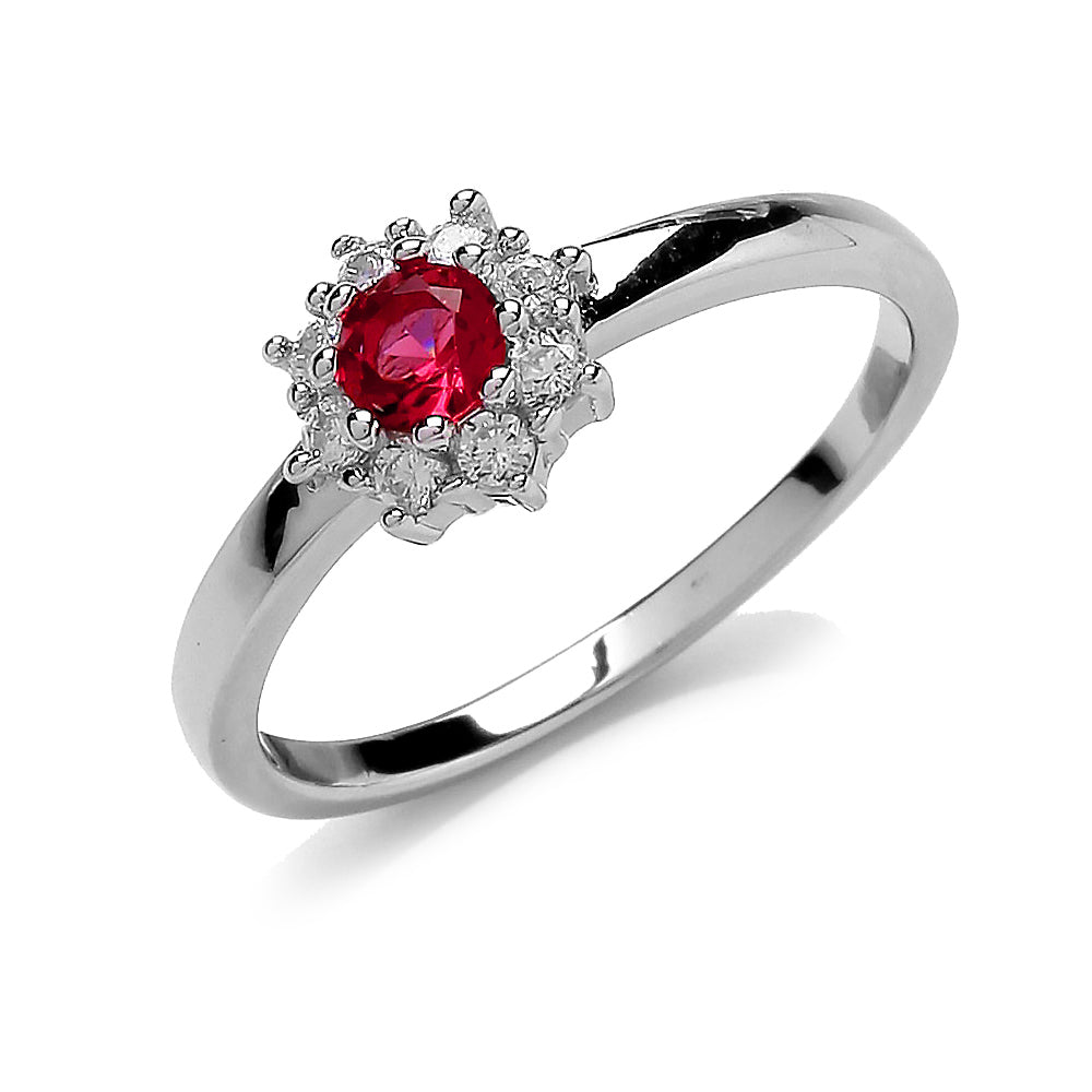 Silver  Red CZ Cluster Engagement Ring - GVR738