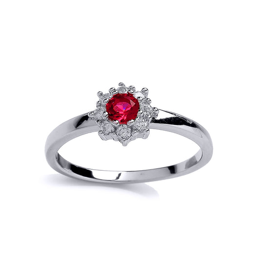 Silver  Red CZ Cluster Engagement Ring - GVR738