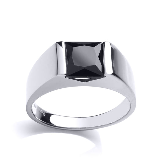 Mens Silver  Black Square Onyx Square Solitaire Signet Ring - GVR751BLK