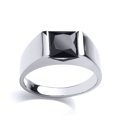 Mens Silver  Black Square Onyx Square Solitaire Signet Ring - GVR751BLK