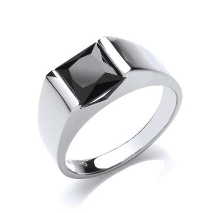Mens Silver  Black Square Onyx Square Solitaire Signet Ring - GVR751BLK