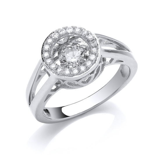 Silver  CZ Halo Floating Stone Solitaire Engagement Ring - GVR753