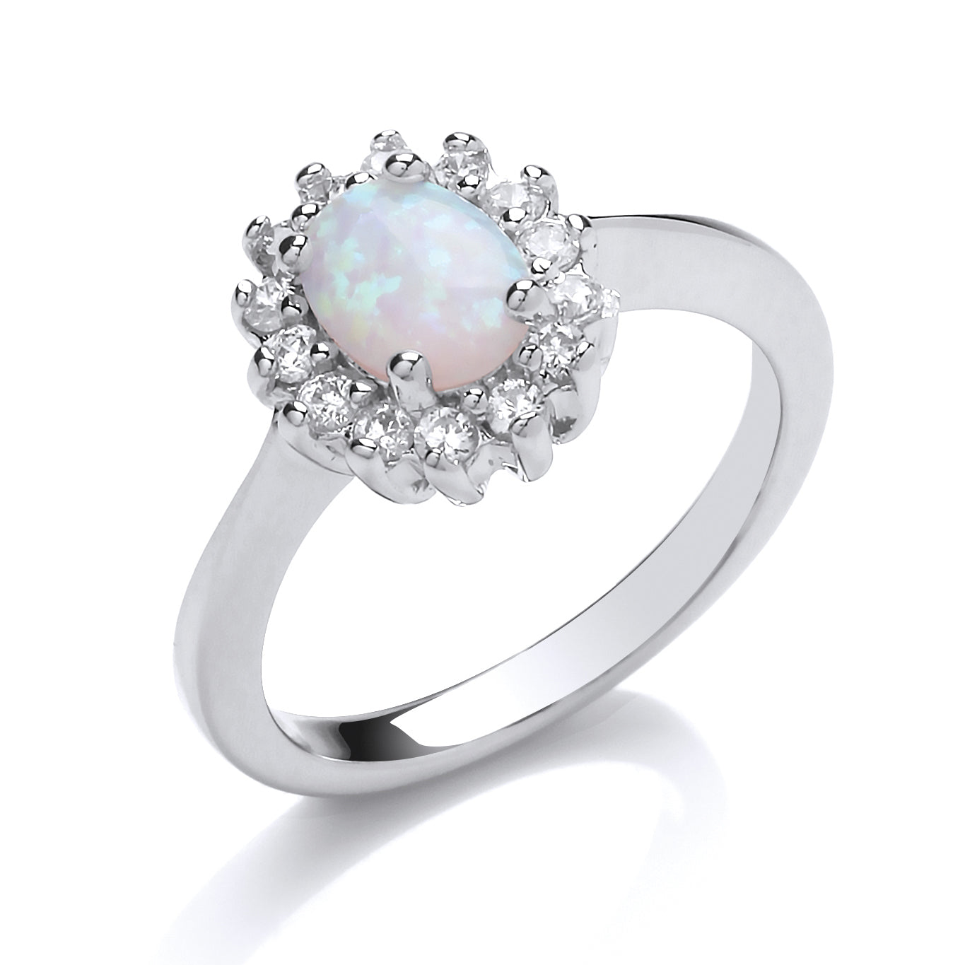 Silver  oval Opal Royal Cluster Engagement Ring - GVR754OP