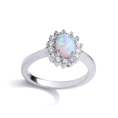 Silver  oval Opal Royal Cluster Engagement Ring - GVR754OP