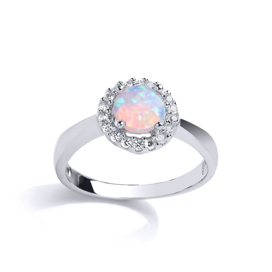 Silver  Opal Halo Cluster Solitaire Engagement Ring - GVR755OP