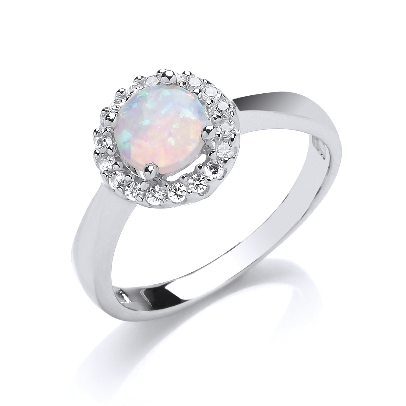 Silver  Opal Halo Cluster Solitaire Engagement Ring - GVR755OP