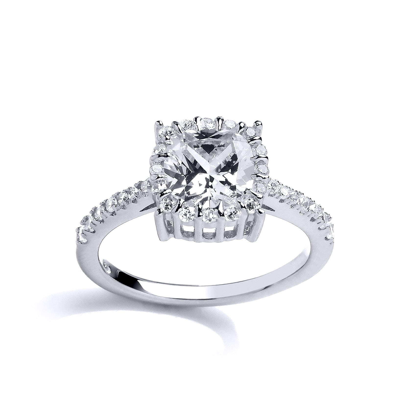 Silver  CZ Shoulder-Set Halo Solitaire Engagement Ring - GVR760