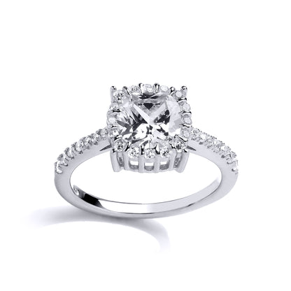 Silver  CZ Shoulder-Set Halo Solitaire Engagement Ring - GVR760