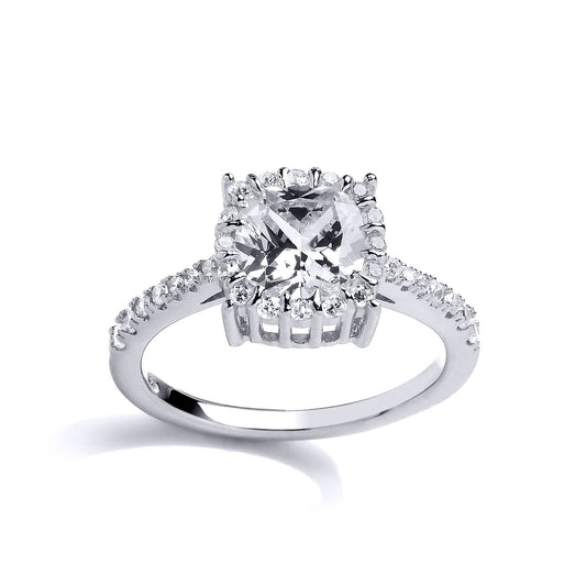 Silver CZ Shoulder-Set Halo Solitaire Engagement Ring - GVR760