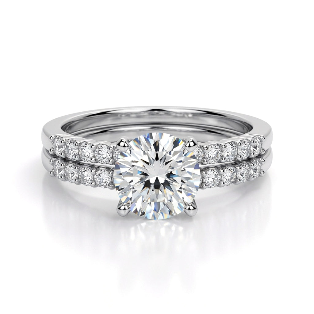 Silver  CZ Wedding Band Wedfit Bridal Rings Set - GVR761