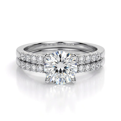Silver  CZ Wedding Band Wedfit Bridal Rings Set - GVR761