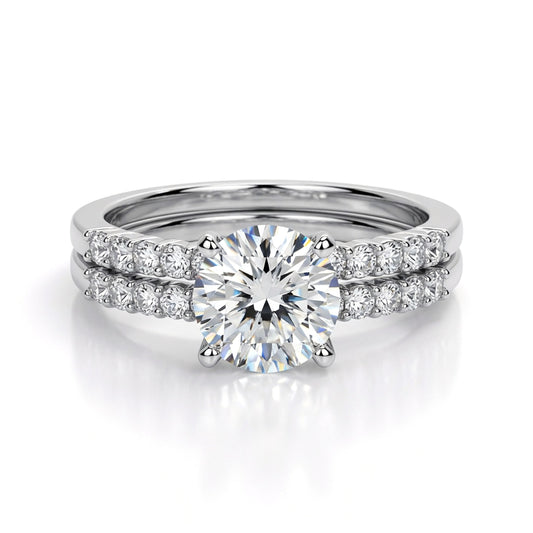 Silver  CZ Wedding Band Wedfit Bridal Rings Set - GVR761