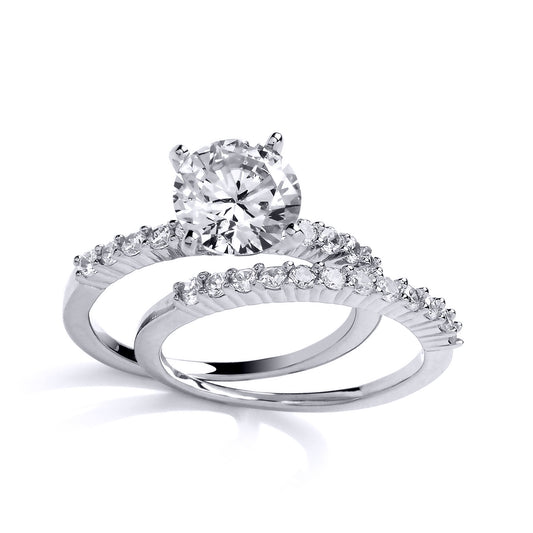 Silver  CZ Wedding Band Bridal Rings Set - GVR761