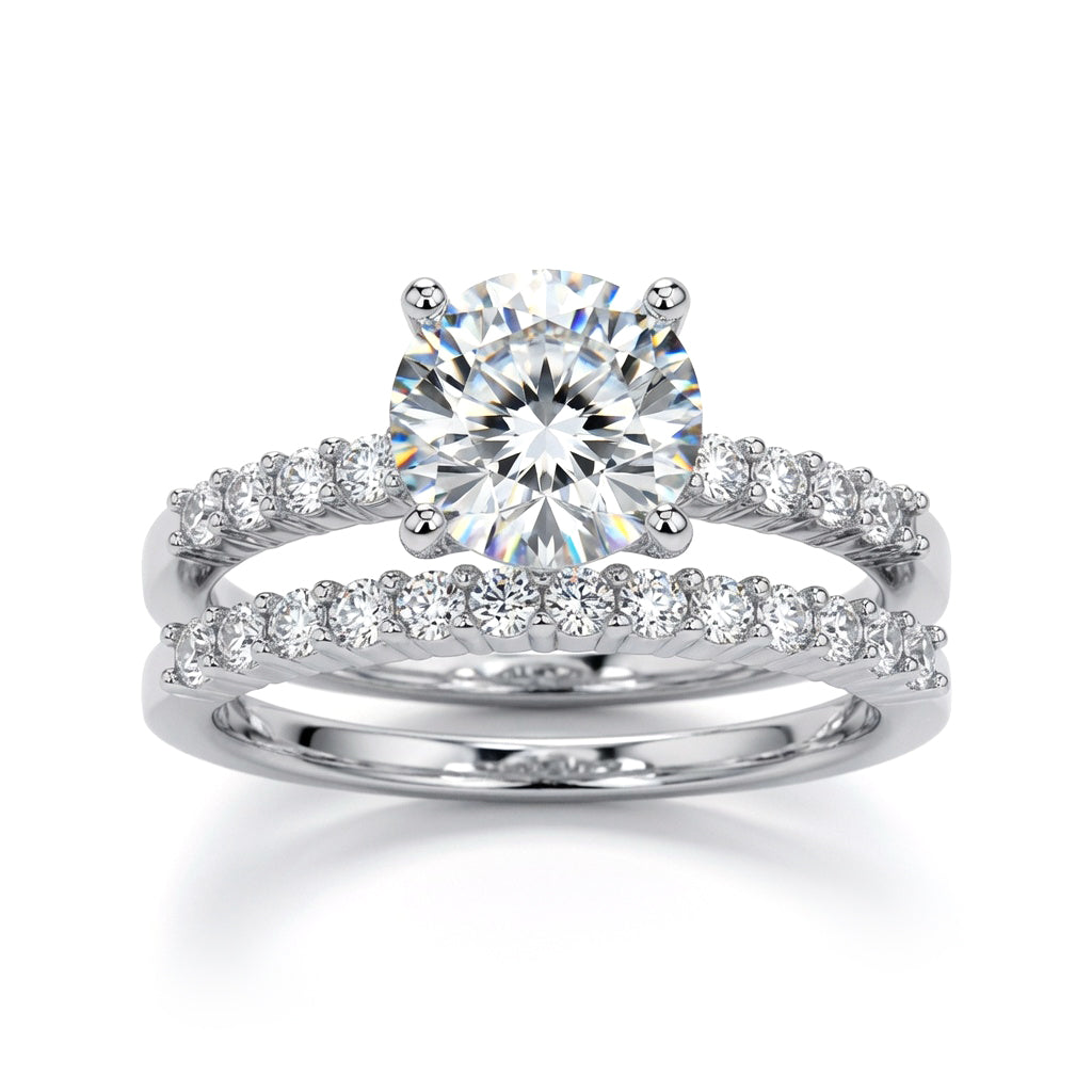 Silver  CZ Wedding Band Wedfit Bridal Rings Set - GVR761