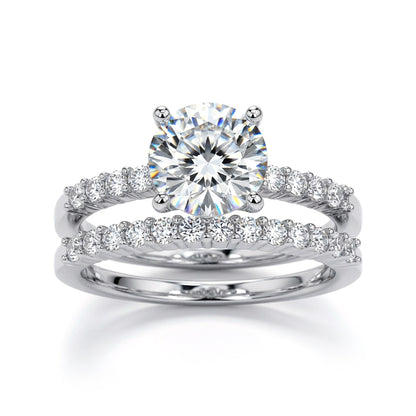 Silver  CZ Wedding Band Wedfit Bridal Rings Set - GVR761