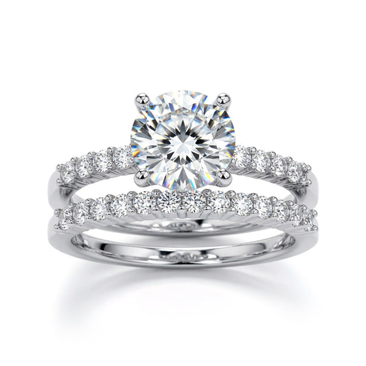 Silver  CZ Wedding Band Wedfit Bridal Rings Set - GVR761